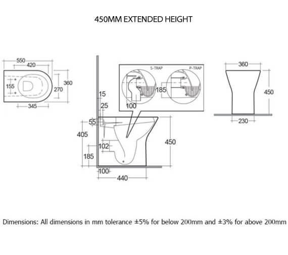 RAK Resort 425mm Comfort Height Back To Wall Rimless WC With Soft Close