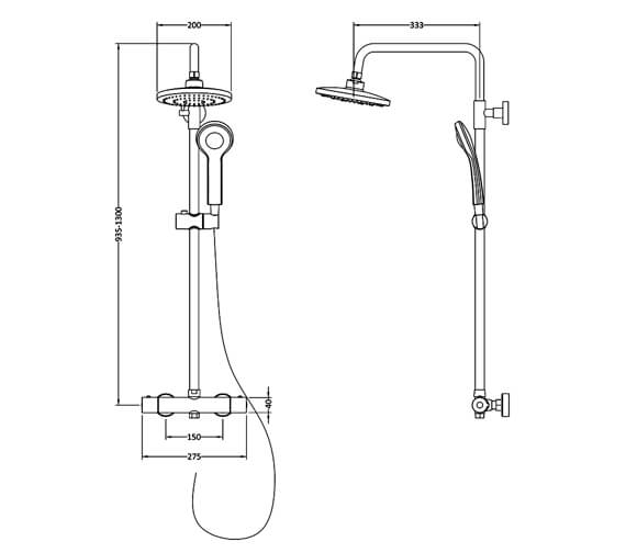 Nuie Round Chrome Thermostatic Bar Valve With Telescopic Kit And ...