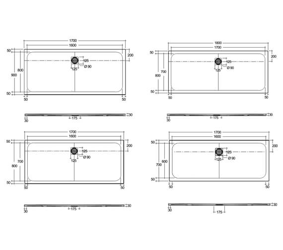 RAK Feeling Bathtub Replacement Rectangular Shower Tray 1700 x 700mm