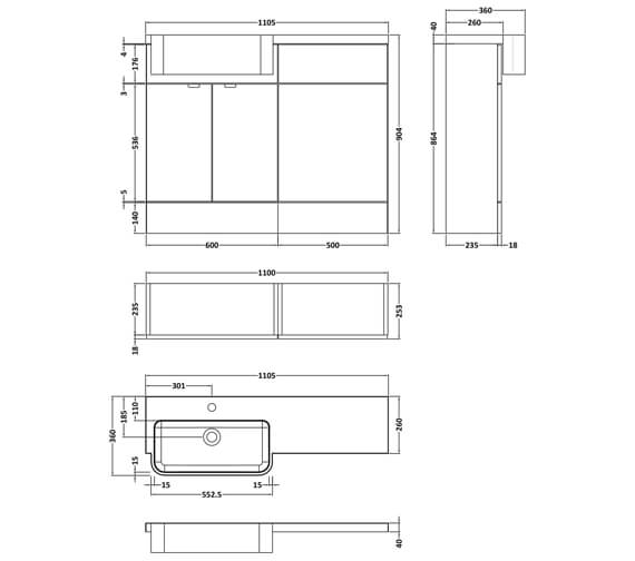 Hudson Reed Fusion Combination Furniture Pack - Vanity And WC Unit With ...