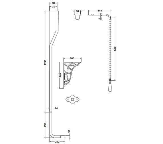 high level cistern chrome flush pipe