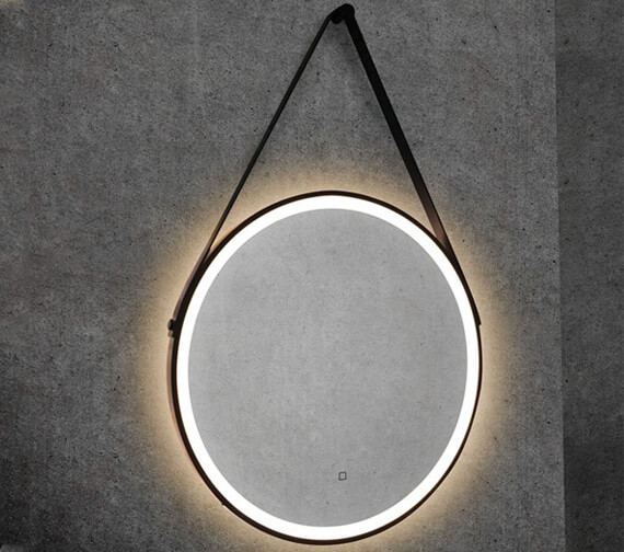 HiB Solstice Cool White LED Illuminated Round Mirror With Matt Black Frame