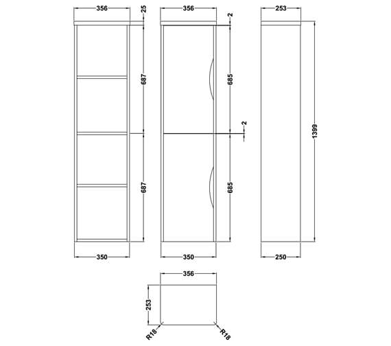 Nuie Parade 356 X 1399mm Two Door Wall Hung Tallboy Unit - Pmp163