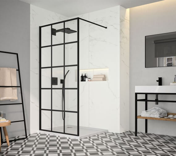 Merlyn Black Squared Showerwall Wetroom Panel 900mm - BLKFSWCTL90