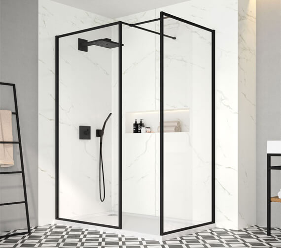 Merlyn Black Framed Wet Room Glass Panel 800mm Wide