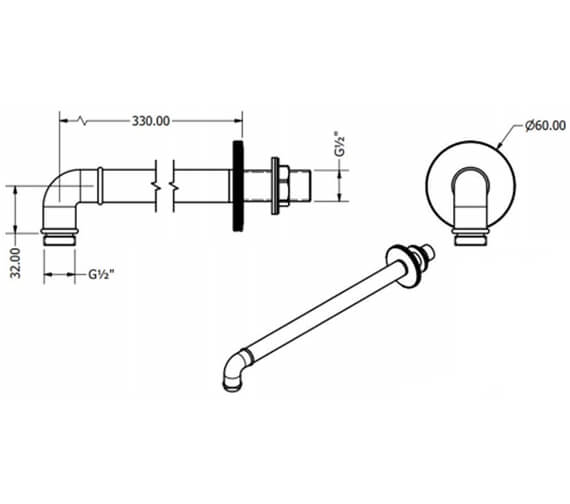 Crosswater Mpro Industrial Wall Mounted 330mm Shower Arm - Pri684c