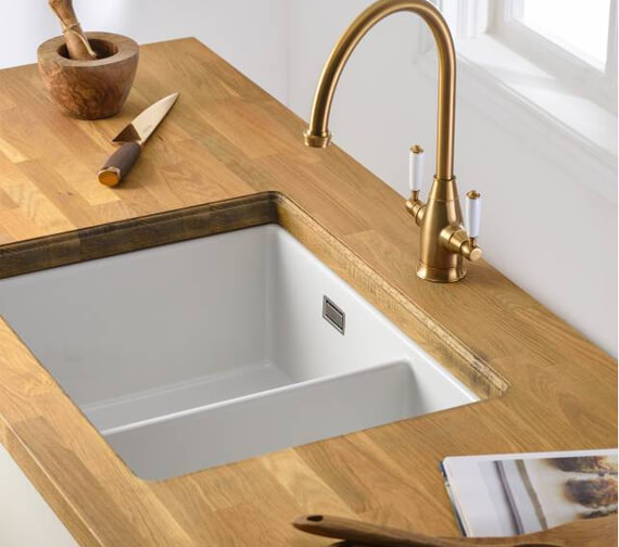 Abode Sandon Ceramic 1.5 White Glazed Kitchen Sink Bowl With Tap Gap