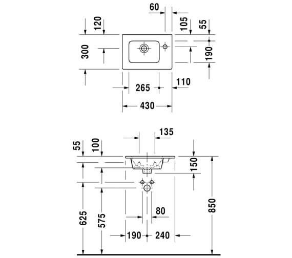 Duravit MeByStarck 430mm x 300mm Handrinse Basin 0723430000