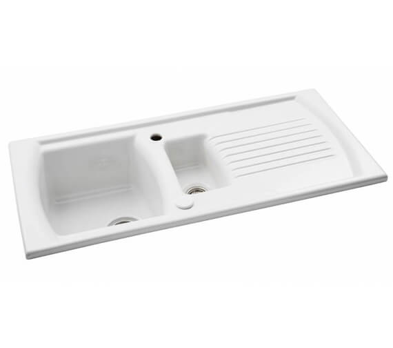 Abode Milford Reversible 1.5 White Ceramic Kitchen Sink Bowl And Drainer