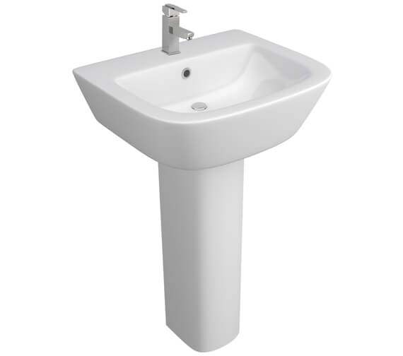Kartell K-Vit Project Square White 535mm 1 Tap Hole Basin With Full Pedestal