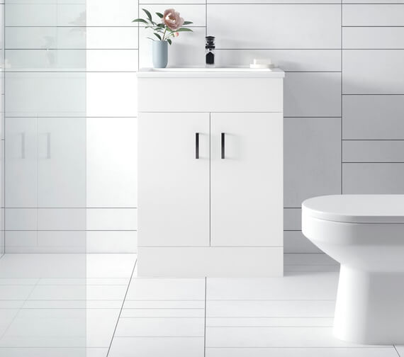 Nuie Eden 800mm High Floor Standing Gloss White 2 Door Cabinet With Basin