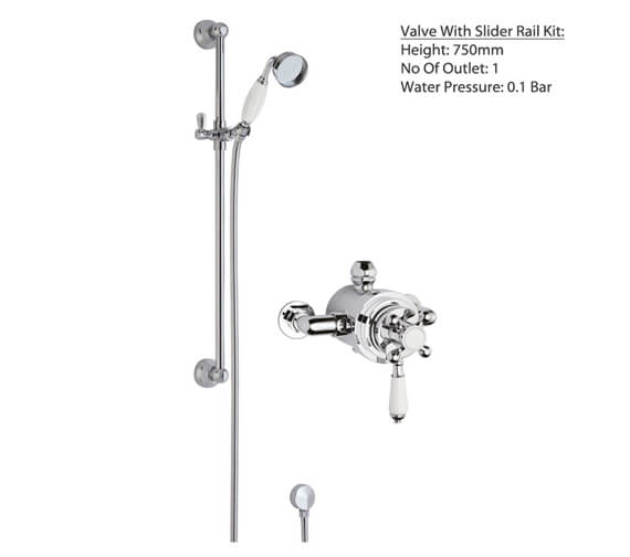 Nuie Traditional Exposed Dual Thermostatic Valve And Rail Kit Chrome