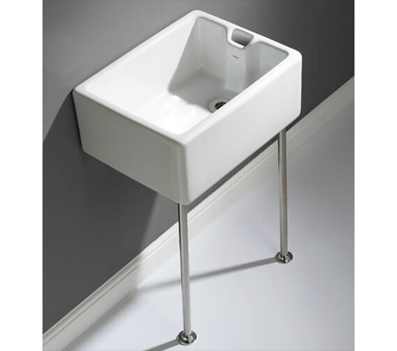 Lecico Atlas 600mm Wide White Belfast Sink With Legs And Bearers And Waste