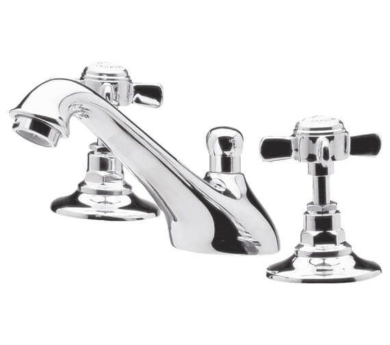 Nuie Traditional 3 Hole Deck Mounted Chrome Basin Mixer Tap With Pop-Up Waste