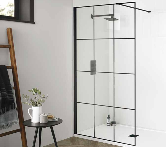 Aquadart Wetroom 8 Matrix Glass Panels With Matt Black Profiles | AQ8654CR