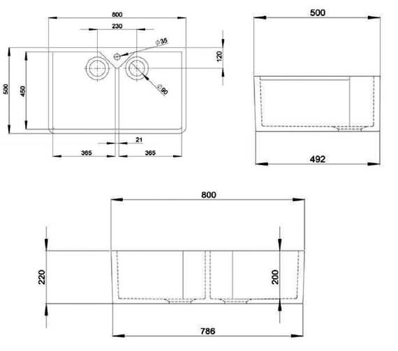 Rangemaster Belfast 800 X 490mm White 2 0 Bowl Fire Clay Ceramic