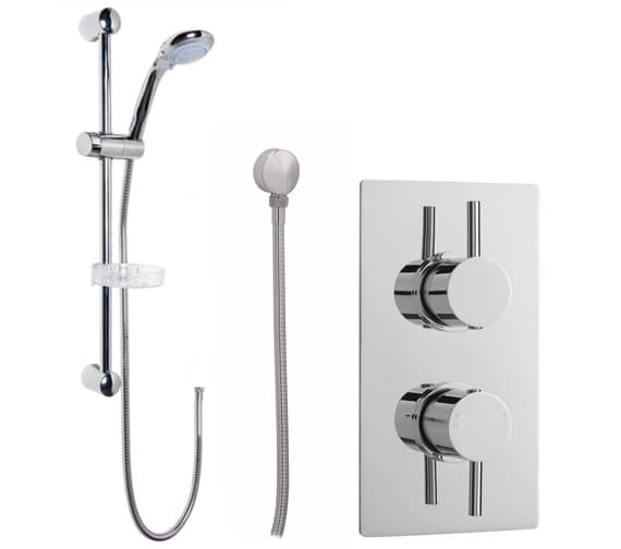 Nuie Twin Thermostatic Valve With Slide Rail Kit Chrome And Outlet Elbow