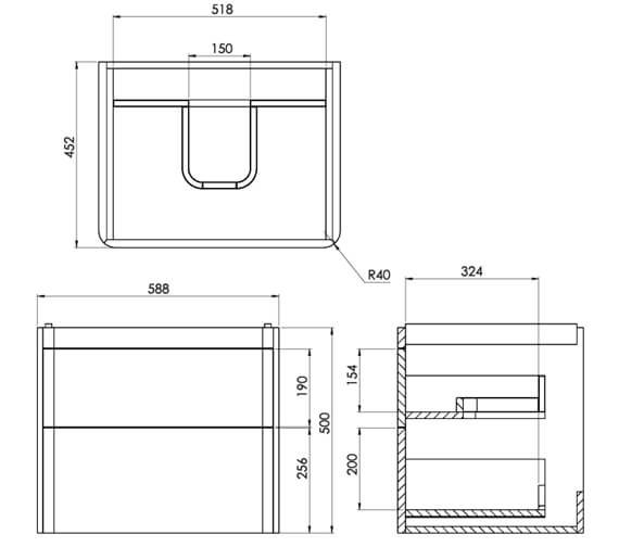 Saneux Hyde White Two Drawer Wall Hung Unit