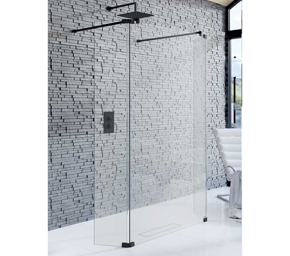 Kudos Ultimate Black 1952mm High Flat 10mm Glass Shower Panel