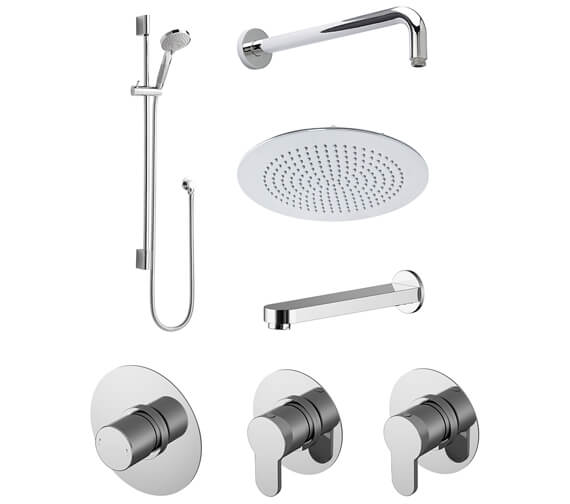 Nuie Arvan 3 Outlet Thermostatic Shower Valve Chrome With Kit And Stop Tap