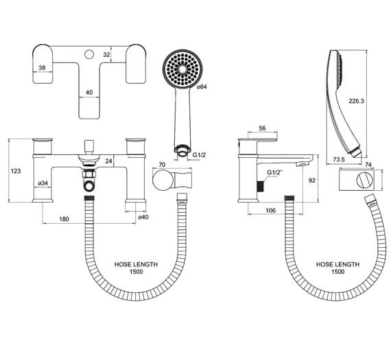 Deva Zonos Deck Mounted 2 Hole Chrome Bath Mixer Tap