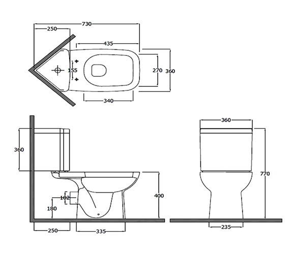 Essential Violet Corner Close Coupled White WC Pan With Cistern And Seat