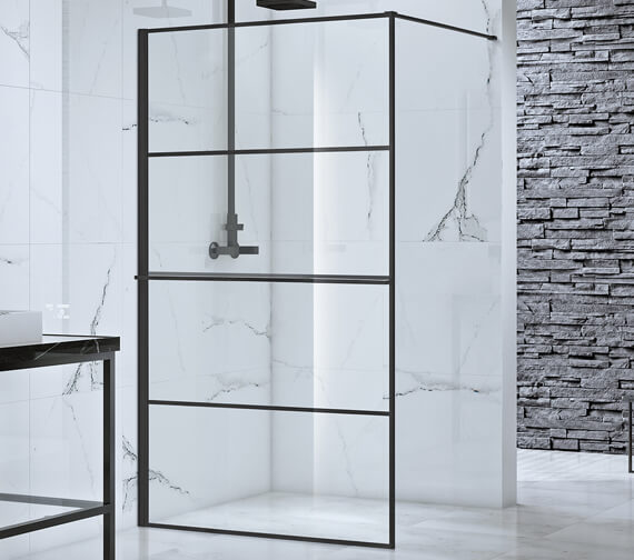 Aquaglass Velar 8mm Black Horizontal Framed Walk-in Front Panel 