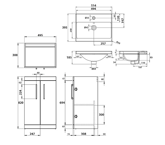 Essential Montana 500mm 2 Door Floor Standing Unit And Basin