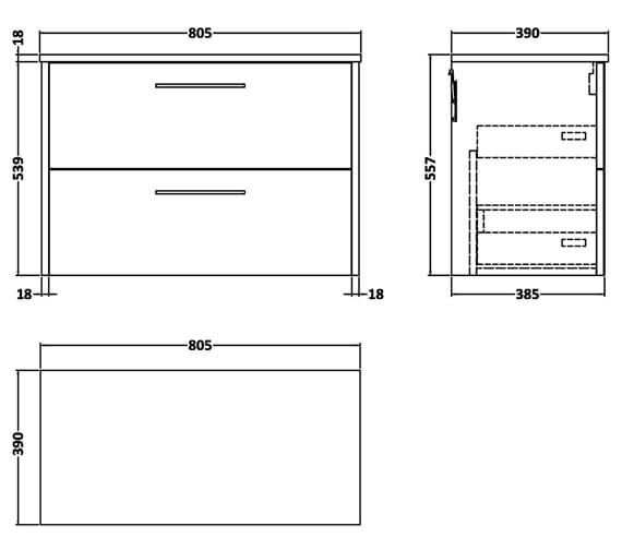 Hudson Reed Juno Wall Hung 2 Drawer Vanity Unit And Worktop - JNU2124B.