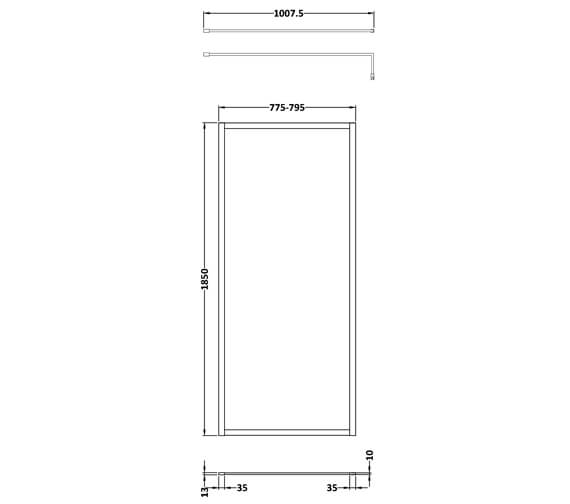 Nuie Full Outer Frame 1850mm High Shower Wetroom Screen With Support ...