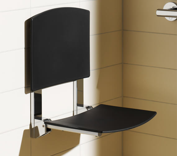 Keuco Plan Care Tip-Up Shower Seat With Back Rest- Black Grey