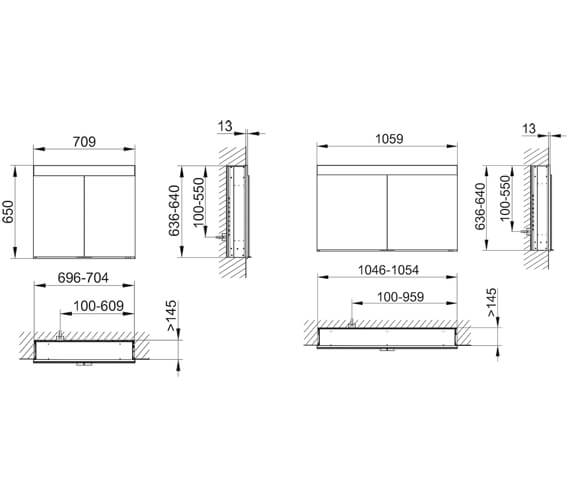 Keuco Edition 400 2-Door Recessed Mirror Cabinet With Neutral White LED ...