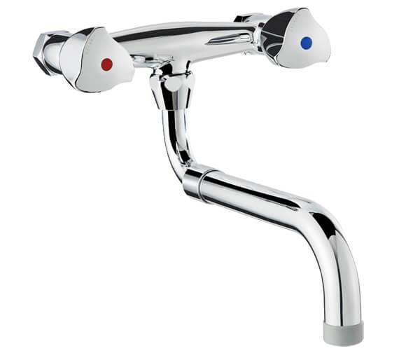 Delabie Chrome Wall Mounted 2 Hole Kitchen Mixer Tap With Telescopic Spout