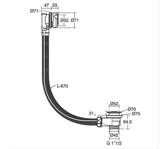 Ideal Standard Chrome Bath PopUp Waste And Overflow