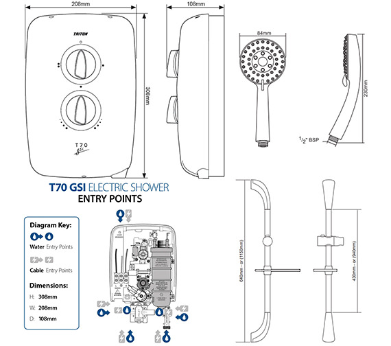 Triton T70gsi Electric Shower With Shower Rail Kit SFX7008GSI