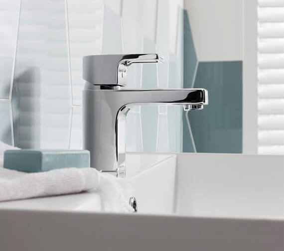 Square Waterfall Bathroom Basin Mixer Tap Chrome Monobloc Sink Taps With Click Clack Waste 