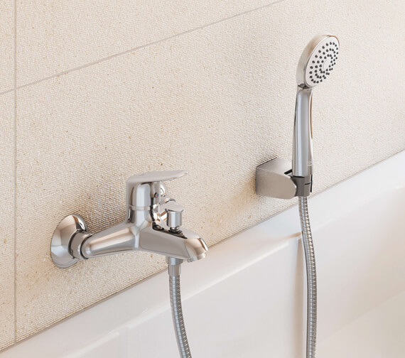 Roca Victoria Wall-Mounted Chrome Bath Shower Mixer Tap With Handset And Hose