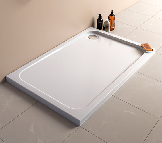 Crosswater Rectangular 45mm White Stone Resin Low Level Tray With Waste