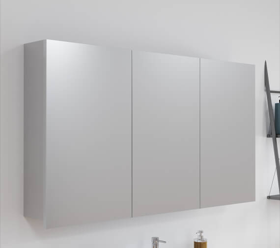 Gloss Grey Mist 1350mm x 715mm Hudson Reed QUA013 Quartet ǀ Modern Bathroom Wall Hung Contemporary Triple Mirror Cabinet 1350mm x 715mm x 184mm 