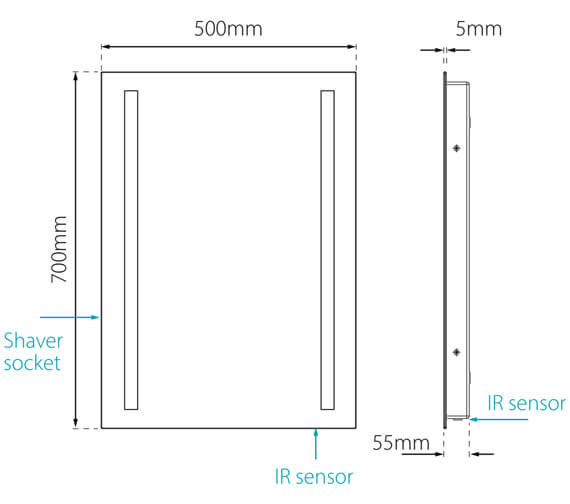 Sensio Kai Plus 500 x 700mm Diffused Slimline LED Mirror With Shaver Socket