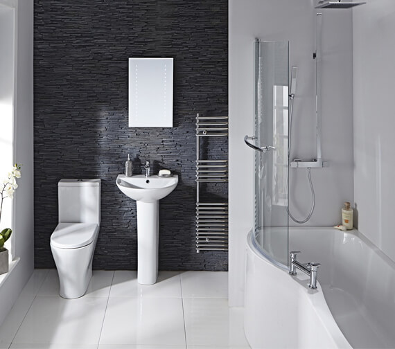 Aqua Edition Compact P Shaped Whirlpool Shower Bath With Front Panel