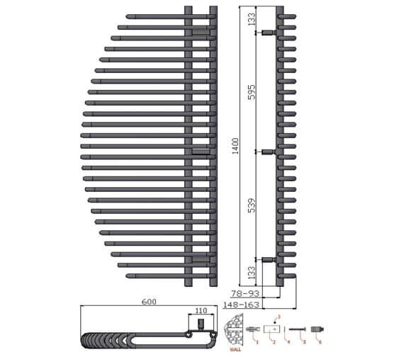 Reina Nola 600 x 1400mm Chrome Designer Radiator RNDNL6140.