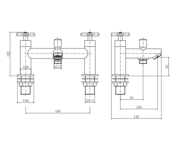 Lecico Hampton Chrome Deck Mounted Bath Mixer Tap