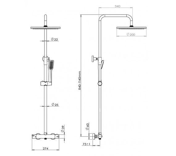 IMEX Arco Chrome Thermostatic Bar Valve With Rigid Riser Fixed Head And ...