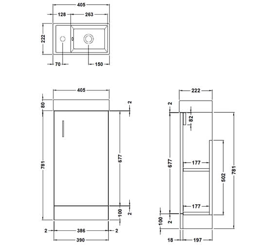 Nuie Vault 405 x 861mm Single Door Floor Standing Compact Unit And ...