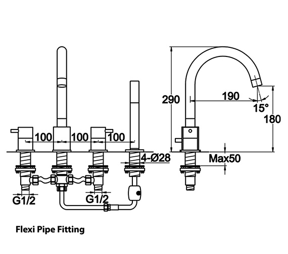 QS Basics Florentia 4-Hole Deck Mounted Chrome Bath Shower Mixer Tap