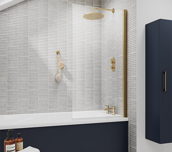 Nuie 785 x 1430mm Square Hinged 6mm Bath Screen Brushed Brass NSSQ8