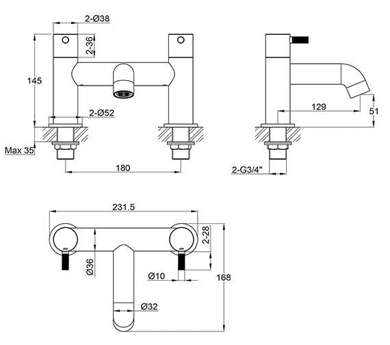 IMEX Ravine Deck Mounted Bath Filler Tap | RVBFCP