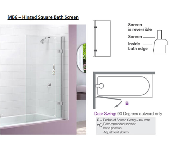 Merlyn Ionic Hinged Square Bath Screen 850 X 1500mm Mb6