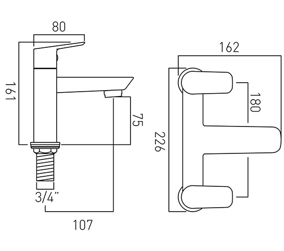 Vado Photon Deck Mounted 2 Hole Bath Filler Tap | PHO-137-C/P